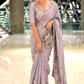 Lavender Embroidered Designer Saree Handwork Border