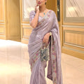 Lavender Embroidered Designer Saree Handwork Border