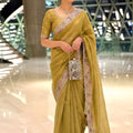 Mustard Yellow Embroidered Designer Saree Handwork Border
