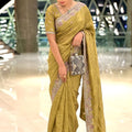 Mustard Yellow Embroidered Designer Saree Handwork Border