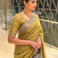 Mustard Yellow Embroidered Designer Saree Handwork Border
