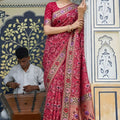 Elegant Rani Pink Floral Printed Silk Saree Designer Woven Border for Festive