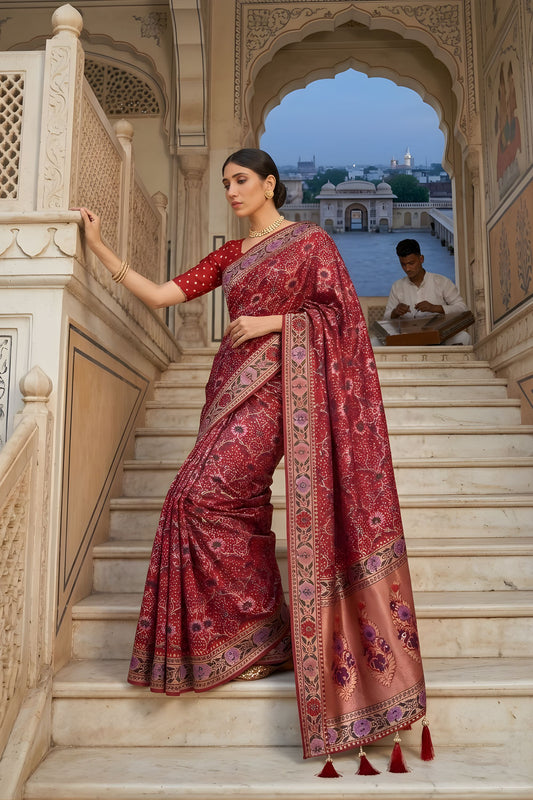 Royal Red Georgette Saree with Designer Weaving Border for Wedding