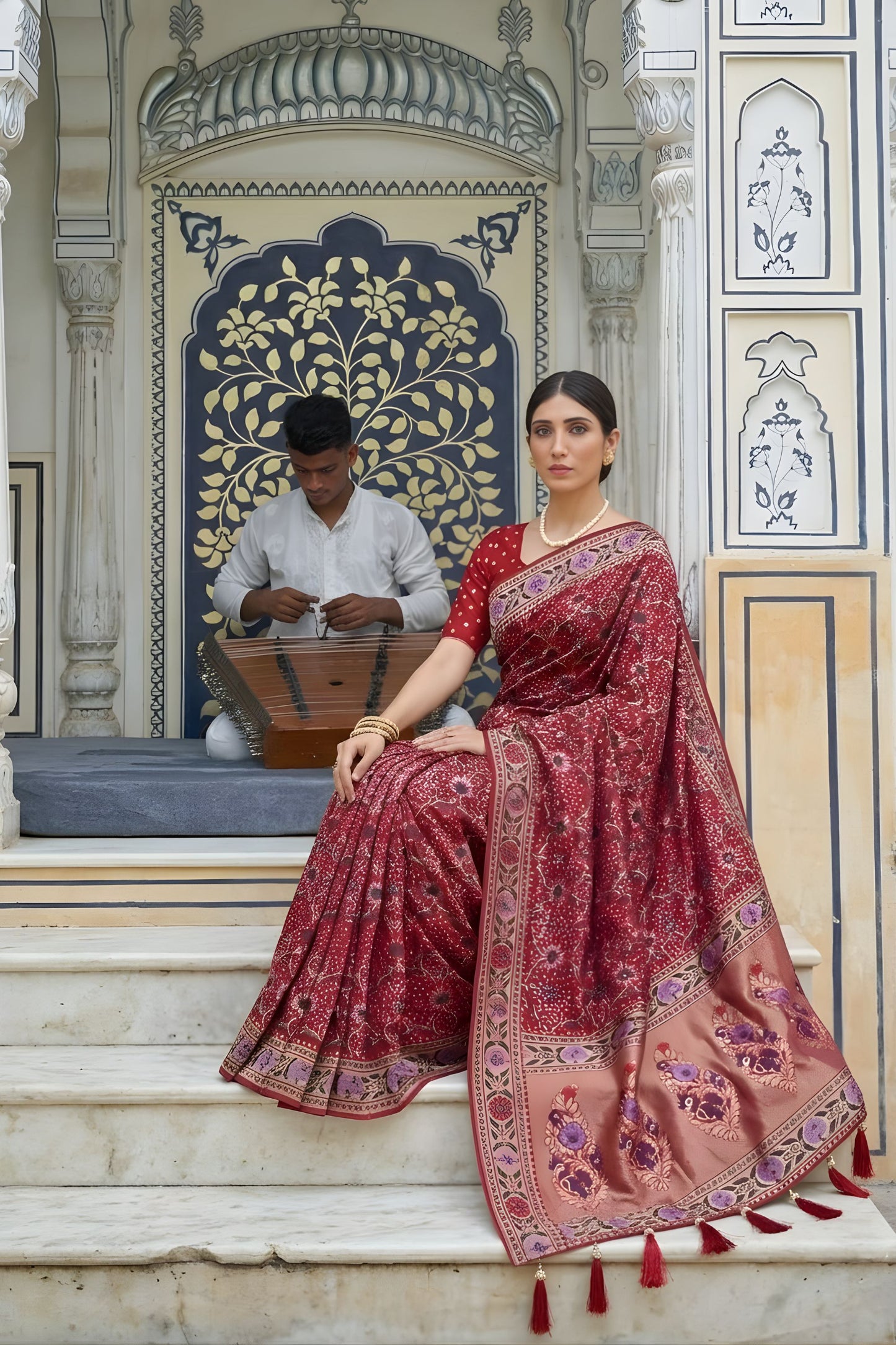 Royal Red Georgette Saree with Designer Weaving Border for Wedding