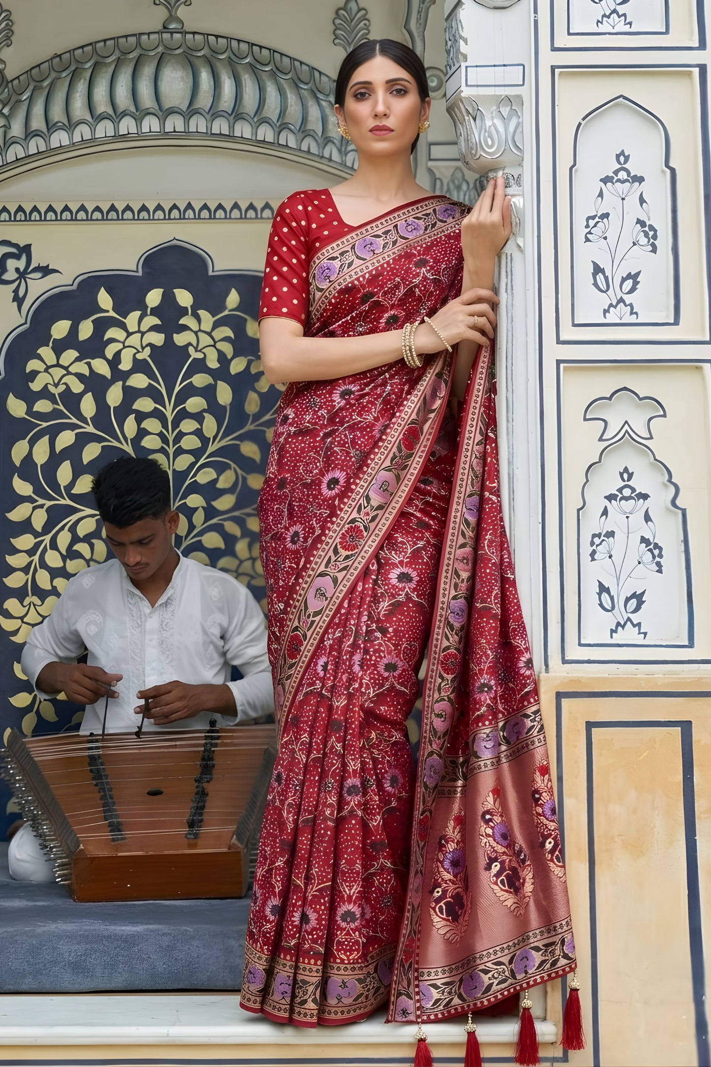 Royal Red Georgette Saree Designer Weaving Border for Wedding