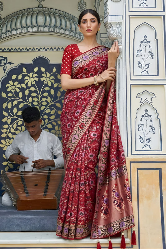 Royal Red Georgette Saree Designer Weaving Border for Wedding