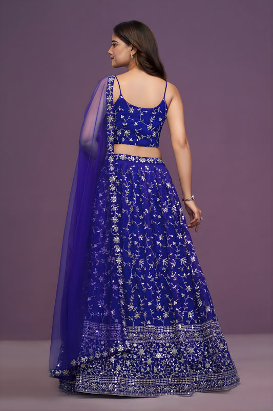 Royal Blue Georgette Embroidered Lehenga Choli with Soft Net Designer Dupatta for Wedding Wear