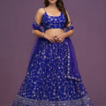 Royal Blue Georgette Embroidered Lehenga Choli with Soft Net Designer Dupatta for Wedding Wear