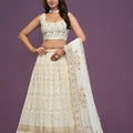 Stunning White Georgette Embroidered Lehenga Choli with Designer Dupatta for Wedding Wear