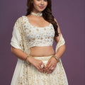 Stunning White Georgette Embroidered Lehenga Choli with Designer Dupatta for Wedding Wear