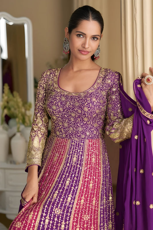 Luxury Multi Color Embroidered Gown with Designer Dupatta for Wedding