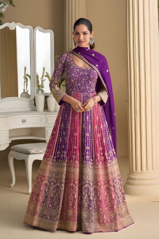 Luxury Multi Color Embroidered Gown with Designer Dupatta for Wedding