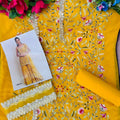 Elegant Mustard Yellow Georgette Embroidered Sharara Suit Designer Net Dupatta