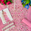 Beautiful Pink Georgette Embroidered Sharara Suit Designer Net Dupatta Wedding