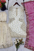Elegant Off White Fendy Silk Embroidered Sharara Suit Hot Pink Net Dupatta