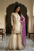 Elegant Off White Fendy Silk Embroidered Sharara Suit Designer Purple Net Dupatta