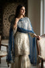 Elegant Off White Fendy Silk Embroidered Sharara Suit Navy Blue Net Dupatta