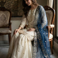 Elegant Off White Fendy Silk Embroidered Sharara Suit Navy Blue Net Dupatta