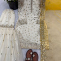 Elegant Off White Fendy Silk Embroidered Sharara Suit Yellow Net Dupatta