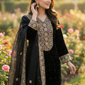 Elegant Black Pure Fendy Silk Heavy Embroidered Straight Salwar Suit Dupatta