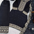 Elegant Black Pure Fendy Silk Heavy Embroidered Straight Salwar Suit Dupatta
