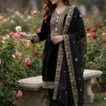 Elegant Black Pure Fendy Silk Heavy Embroidered Straight Salwar Suit Dupatta 