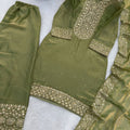 Vibrant Olive Green Pure Fendy Silk Heavy Embroidered Straight Salwar Suit Dupatta