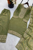 Vibrant Olive Green Pure Fendy Silk Heavy Embroidered Straight Salwar Suit Dupatta