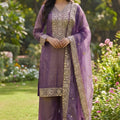 Elegant Purple Pure Fendy Silk Heavy Embroidered Straight Salwar Suit Dupatta