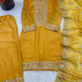 Wonderful Mustard Yellow Pure Fendy Silk Heavy Embroidered Straight Salwar Suit Dupatta