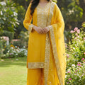 Wonderful Mustard Yellow Pure Fendy Silk Heavy Embroidered Straight Salwar Suit Dupatta