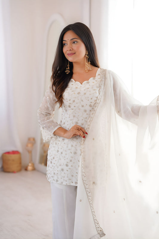 Elegant Off White Heavy Embroidered Straight Palazzo Suit Dupatta for Wedding