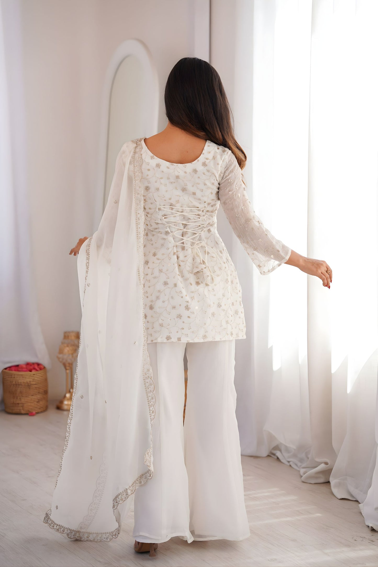Elegant Off White Heavy Embroidered Straight Palazzo Suit Dupatta for Wedding