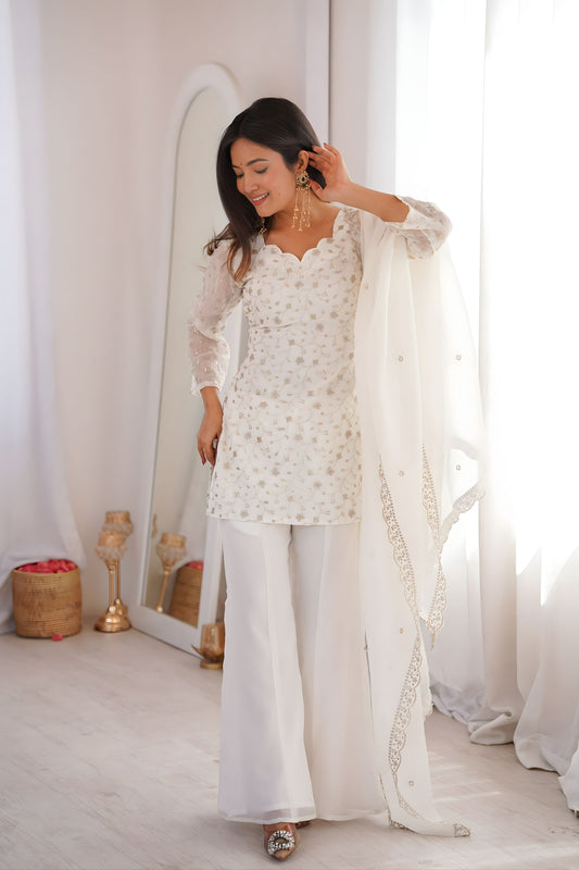 Elegant Off White Heavy Embroidered Straight Palazzo Suit Dupatta for Wedding