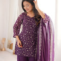 Stylish Purple Heavy Embroidered Straight Palazzo Suit Dupatta for Wedding