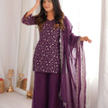 Stylish Purple Heavy Embroidered Straight Palazzo Suit Dupatta for Wedding
