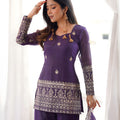 Royal Purple Heavy Embroidered Straight Palazzo Suit Dupatta