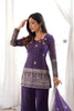 Royal Purple Heavy Embroidered Straight Palazzo Suit Dupatta