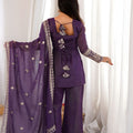 Royal Purple Heavy Embroidered Straight Palazzo Suit Dupatta