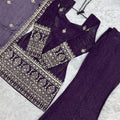Royal Purple Heavy Embroidered Straight Palazzo Suit Dupatta