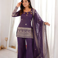 Royal Purple Heavy Embroidered Straight Palazzo Suit Dupatta