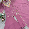 Elegant Rose Pink Heavy Simar Silk Heavy Embroidered Straight Palazzo Suit Dupatta