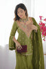 Elegant Olive Green Heavy Simar Silk Heavy Embroidered Straight Palazzo Suit Dupatta
