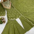 Elegant Olive Green Heavy Simar Silk Heavy Embroidered Straight Palazzo Suit Dupatta