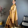 Beige Kanchipuram Silk Saree Rich Zari Weaving Maroon Border