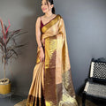 Premium Golden Beige Kanchipuram Silk Saree Rich Zari Weaving Maroon Border 