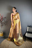 Premium Golden Beige Kanchipuram Silk Saree Rich Zari Weaving Maroon Border 