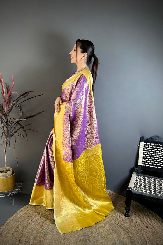 Elegant Purple Kanchipuram Silk Saree with Rich Golden Zari Border Grand Pallu