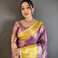 Elegant Purple Kanchipuram Silk Saree with Rich Golden Zari Border Grand Pallu