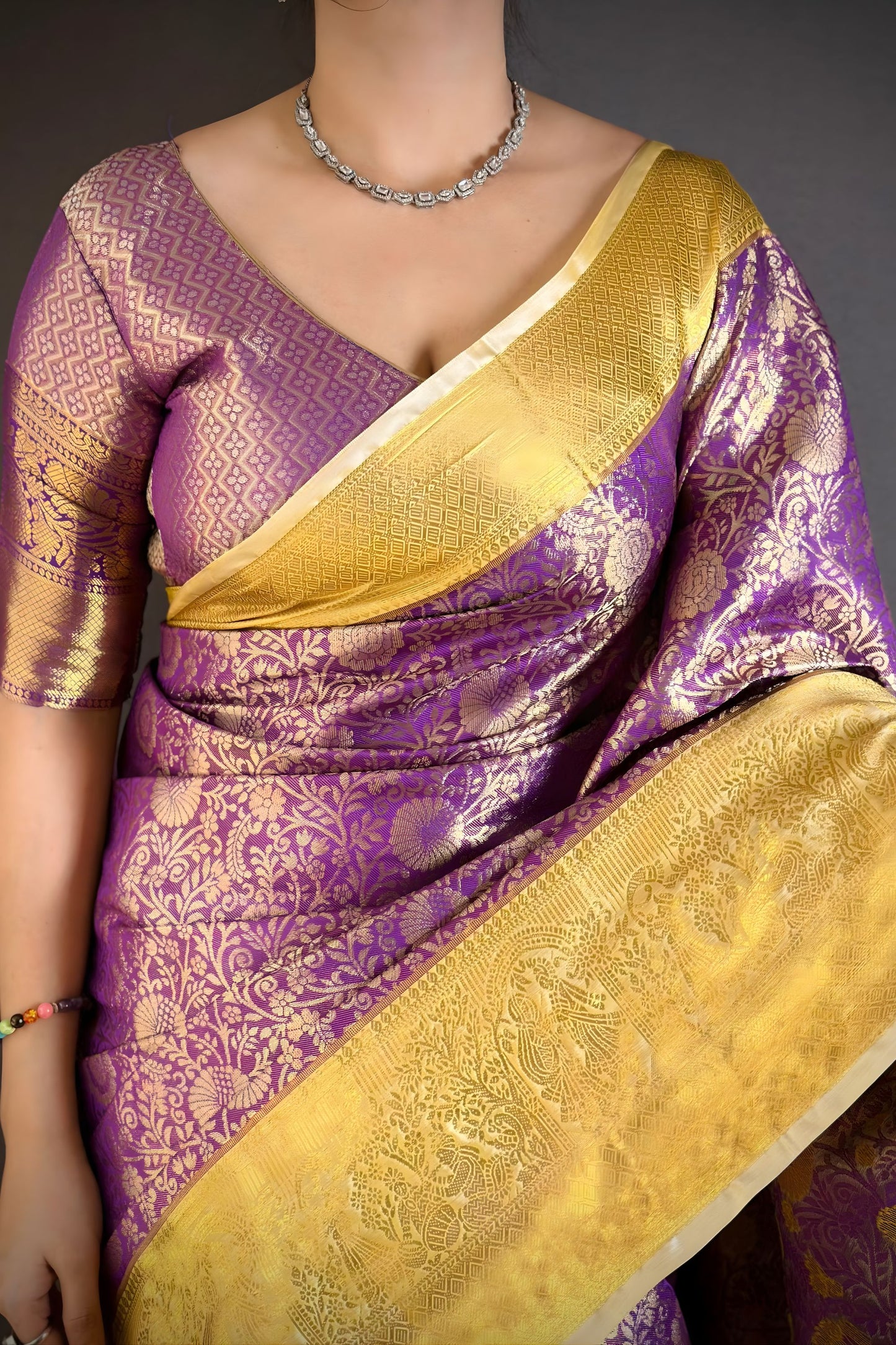 Elegant Purple Kanchipuram Silk Saree with Rich Golden Zari Border Grand Pallu